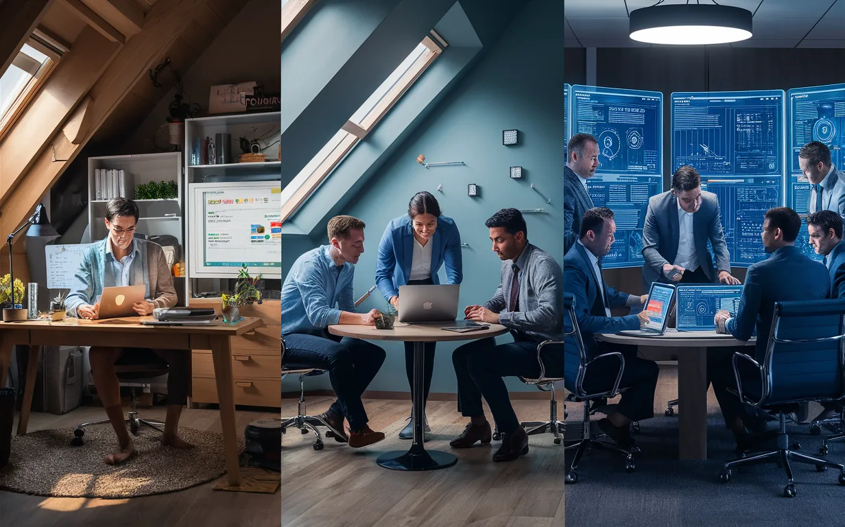 Diverse professionals including freelancers, startup teams, and corporate groups engaging with digital automation tools in realistic business settings