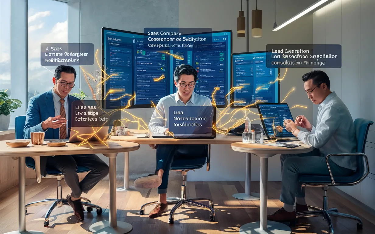 Detailed realistic illustration of three distinct professional workspaces representing e-commerce, SaaS, and lead generation users engaging with real-time social proof notifications in a modern office.