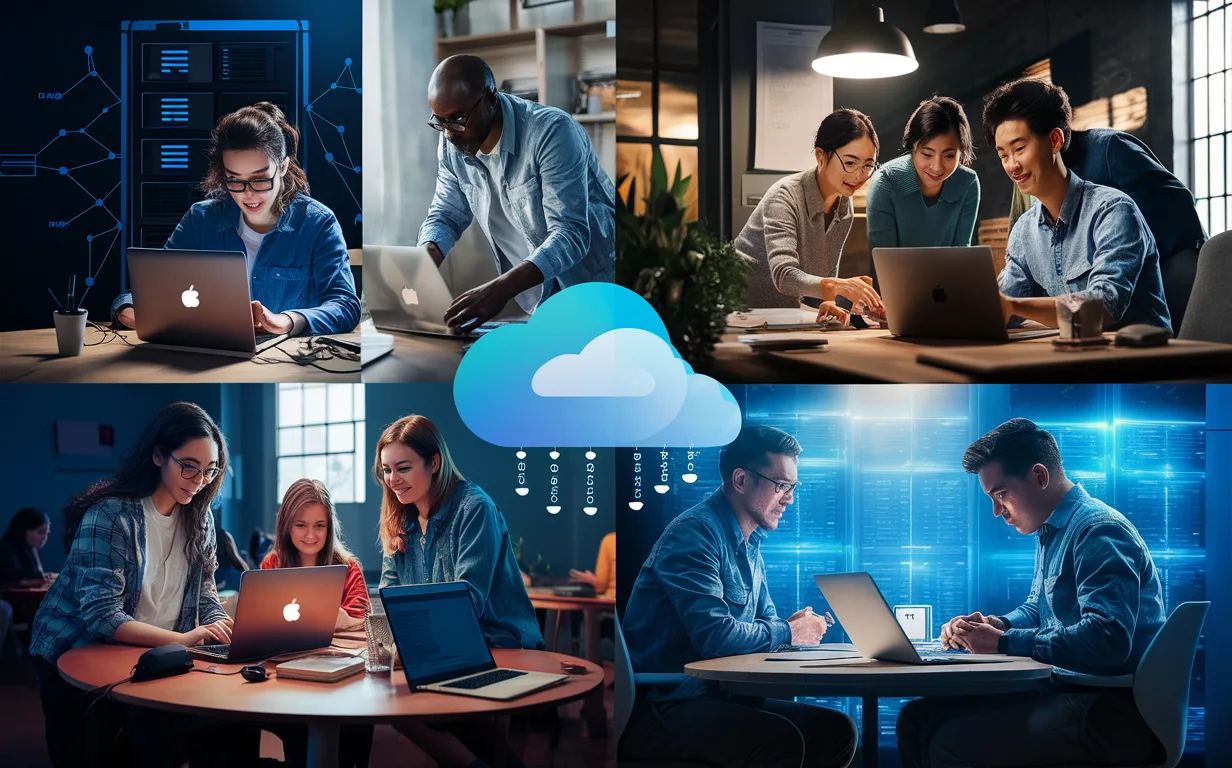 Realistic image showing diverse user groups including developers, small business teams, students, and growing digital businesses using a scalable cloud hosting platform.
