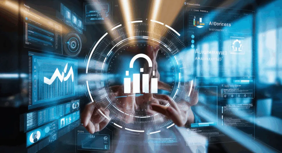 Realistic digital marketing automation platform interface visualizing customer data integration and personalized email workflows in a modern IT business setting.