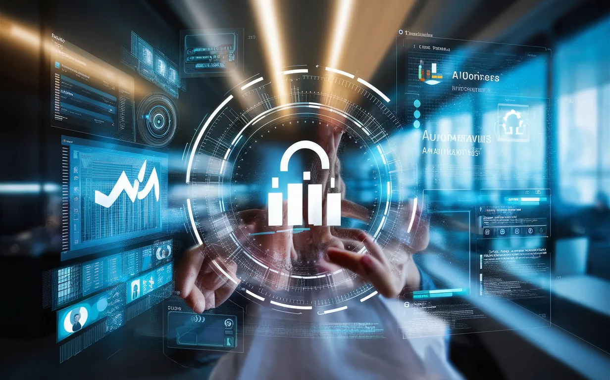 Realistic digital marketing automation platform interface visualizing customer data integration and personalized email workflows in a modern IT business setting.