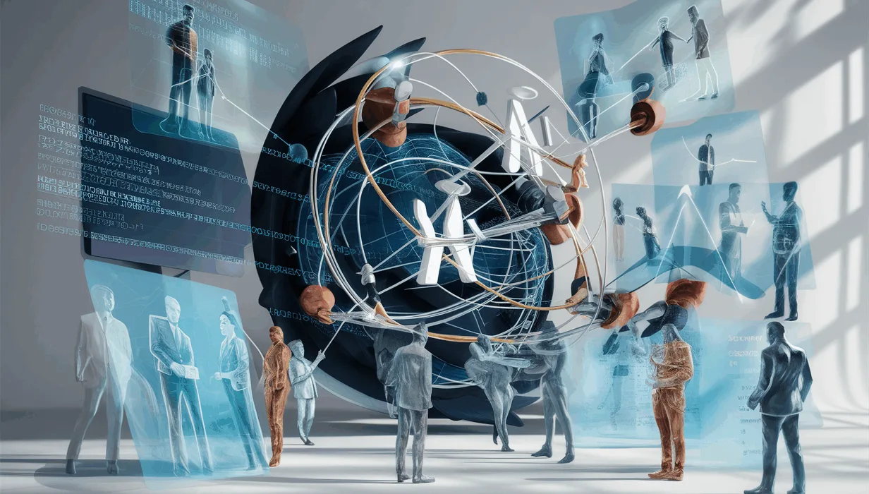 Realistic 4K image illustrating a digital network connecting diverse developers and companies symbolizing an optimized technical talent matching platform.