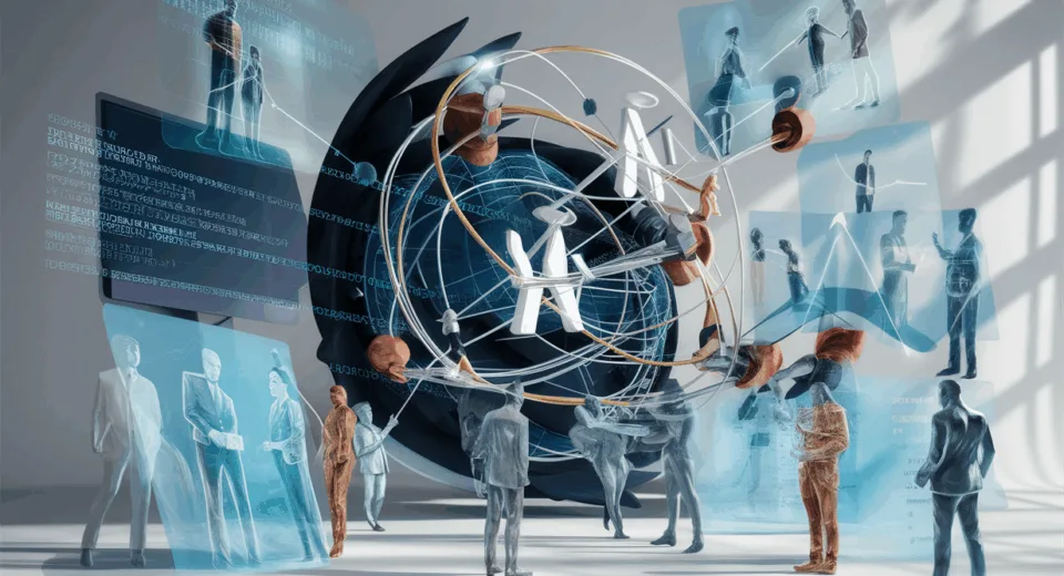 Realistic 4K image illustrating a digital network connecting diverse developers and companies symbolizing an optimized technical talent matching platform.