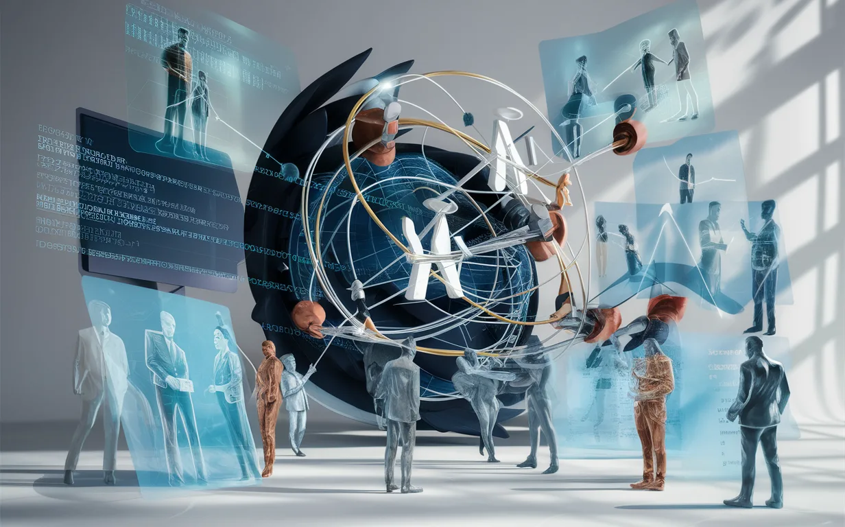 Realistic 4K image illustrating a digital network connecting diverse developers and companies symbolizing an optimized technical talent matching platform.