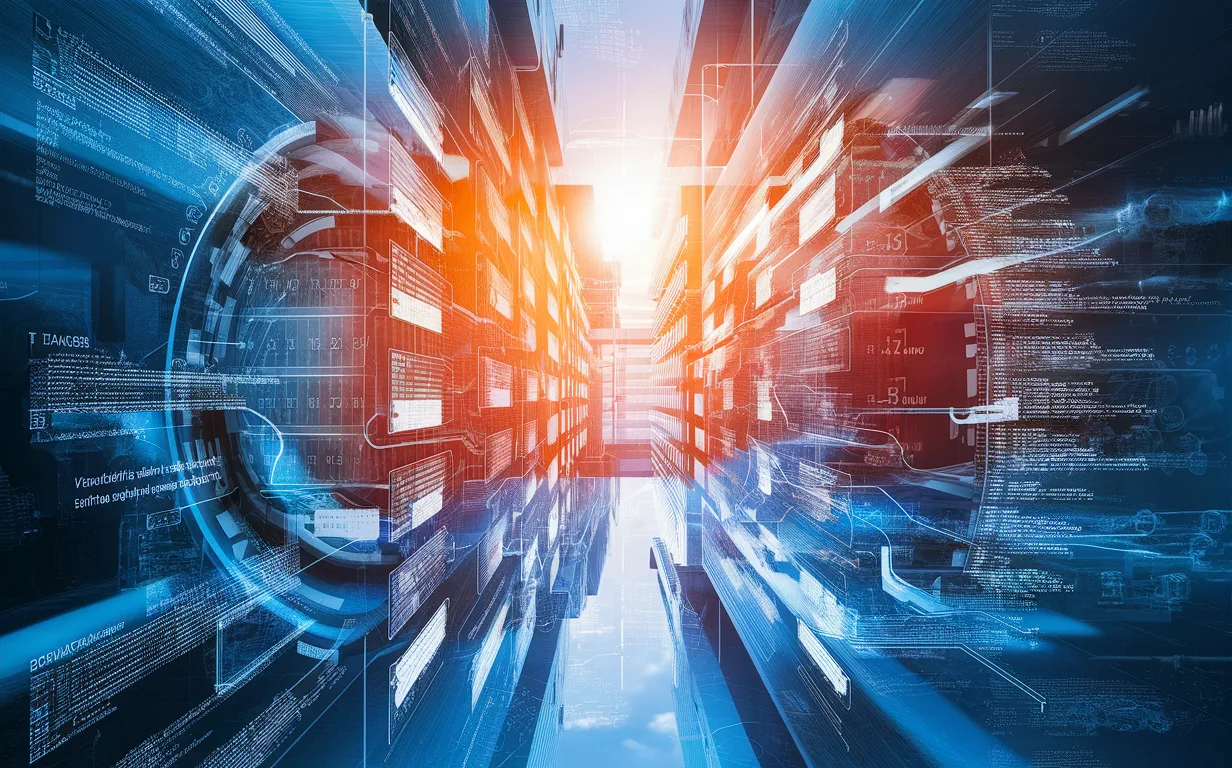 Realistic 4K depiction of interconnected digital calendars and API data flows symbolizing a powerful scheduling API integration solution for enterprises in a modern IT business setting.