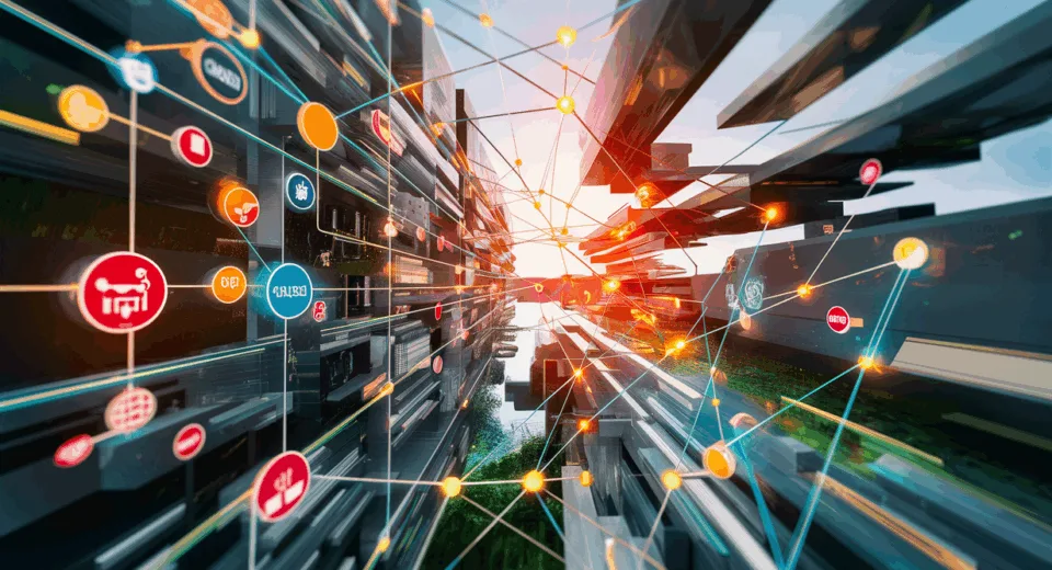 Realistic digital illustration showing a network web of interconnected online communities categorized by different interests, representing a curated platform for finding diverse online communities.