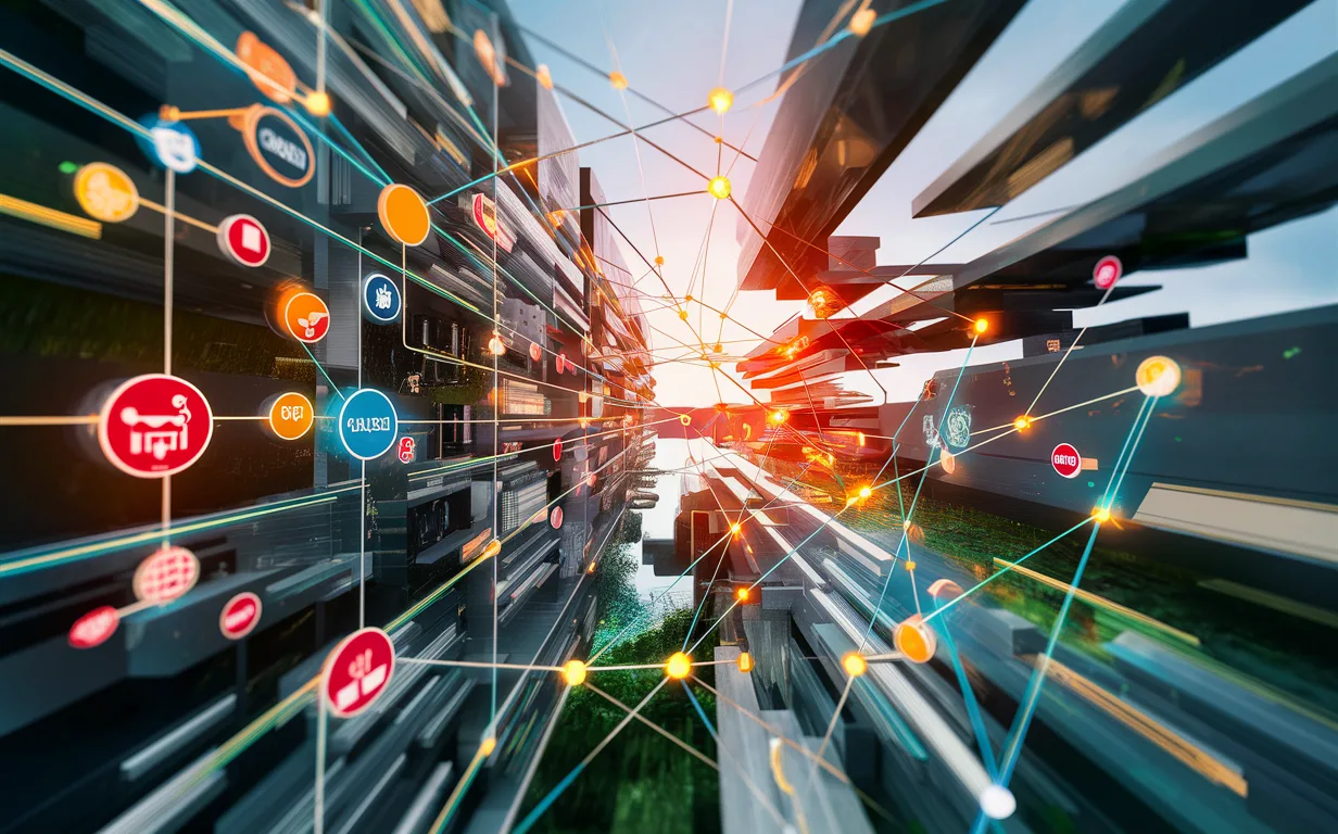 Realistic digital illustration showing a network web of interconnected online communities categorized by different interests, representing a curated platform for finding diverse online communities.