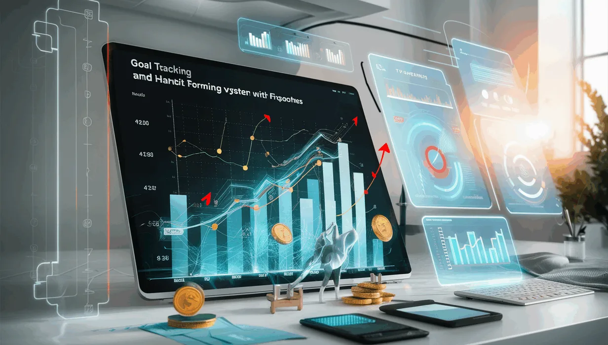 Realistic digital dashboard showing goal tracking and monetary penalties, representing Beeminder's financial motivation system for habit formation and productivity.